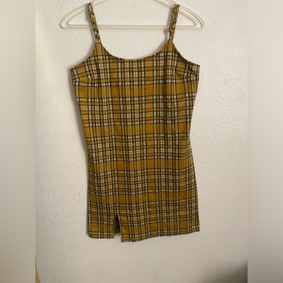 💥Riley & James Women Retro Vibes Plaid Bodycon Dress Mustard Yellow L - Picture 2 of 8